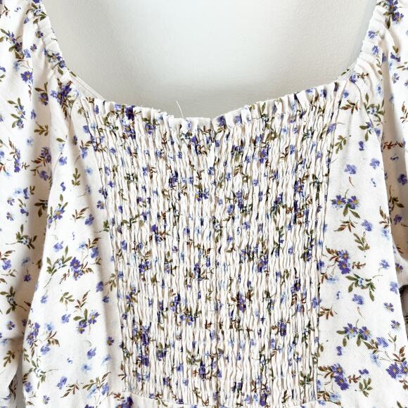 MINKPINK Hailey Floral Puff Sleeve Cutout Midi Dress White Purple XL - Picture 16 of 16